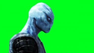 Askeri uzaylı animasyonu. Garip, hareket bulanıklığı. Gerçekçi 4k yeşil ekran animasyonu.