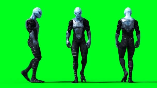 Animation militaire alien. Phisical, flou du mouvement. Animation réaliste de l'écran vert 4k. — Video