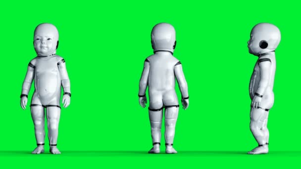 Animación robot bebé. Phisical, motion, blur. Animación realista de la pantalla verde 4k . — Vídeo de stock