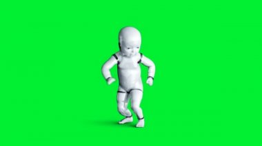 Bebek robot animasyonu. Tuhaf, hareketli, bulanık. Gerçekçi 4k yeşil ekran animasyonu.