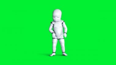 Bebek robot animasyonu. Tuhaf, hareketli, bulanık. Gerçekçi 4k yeşil ekran animasyonu.