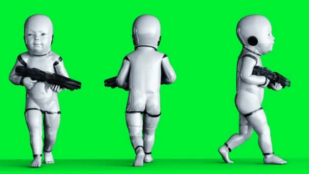 Animation bébé robot. Phisical, mouvement, flou. Animation réaliste de l'écran vert 4k. — Video