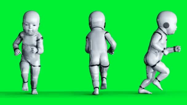 Dětská robotická animace. Phisical, motion, blur. Realistická 4k zelená animace obrazovky. — Stock video