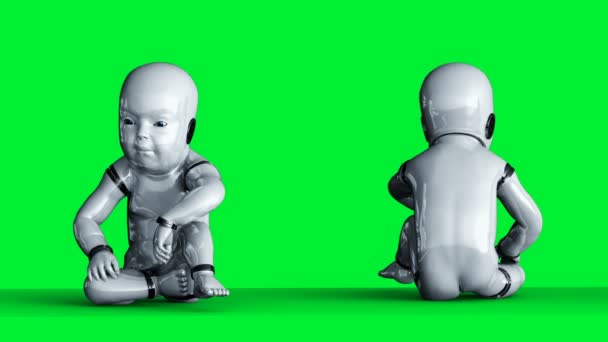Animation bébé robot. Phisical, mouvement, flou. Animation réaliste de l'écran vert 4k.