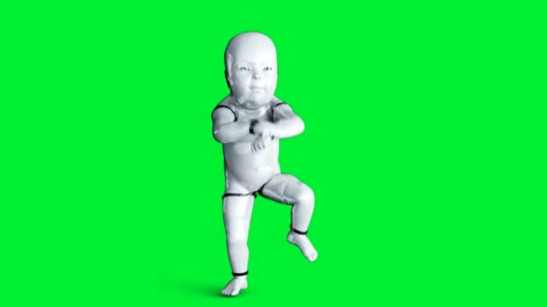 Bebek robot animasyonu. Tuhaf, hareketli, bulanık. Gerçekçi 4k yeşil ekran animasyonu. — Stok video