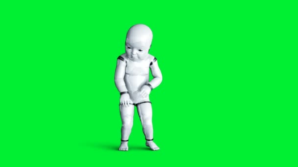 Animation bébé robot. Phisical, mouvement, flou. Animation réaliste de l'écran vert 4k. — Video