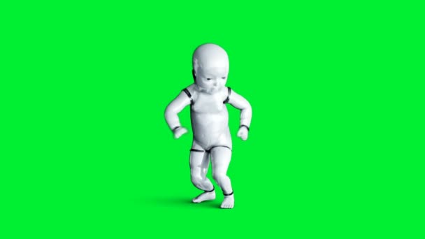 Дитячий робот анімація. Фізичний, рух, розмивання. Реалістична анімація 4k зеленого екрану . — стокове відео