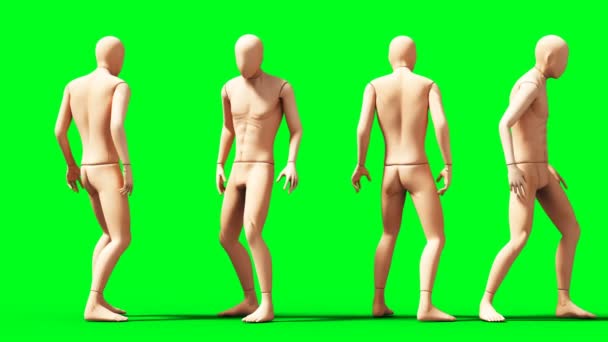 Animación maniquí, maniquí. Phisical, desenfoque de movimiento. Animación realista 4k. Pantalla verde — Vídeo de stock