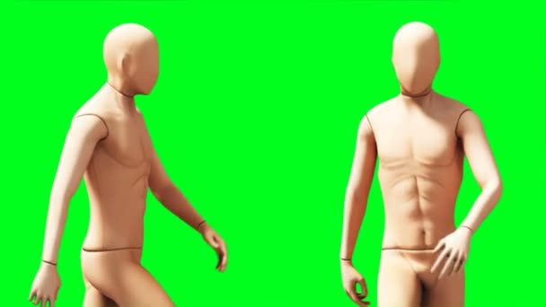 Manichino, animazione manichino. Fisico, movimento confuso. Animazione 4k realistica. Schermo verde — Video Stock