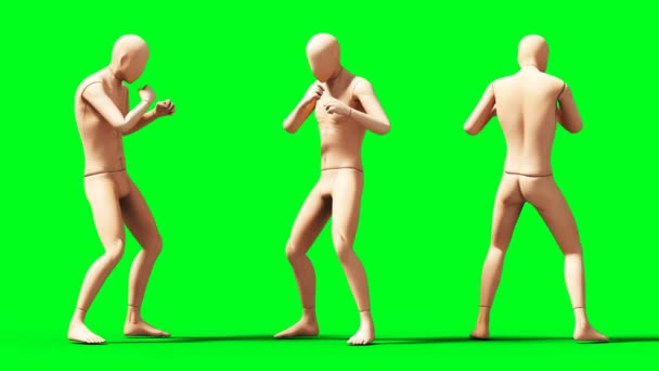 Dummy, mannequin animatie. Phisisch, bewegingsvervaging. Realistische 4k animatie. Groen scherm — Stockvideo