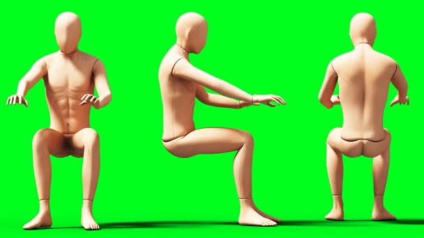 Animación maniquí, maniquí. Phisical, desenfoque de movimiento. Animación realista 4k. Pantalla verde — Vídeos de Stock