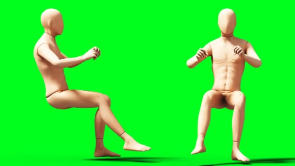 Dummy, Mannequin-Animation. Phisical, Bewegungsunschärfe. Realistische 4k-Animation. Grüner Bildschirm — Stockvideo