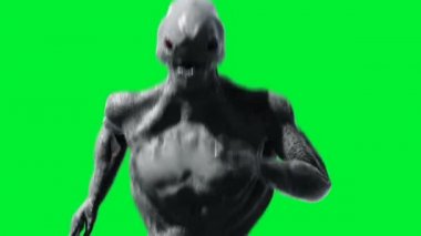 Korkunç canavar animasyonu. Tuhaf, hareketli, bulanık. Gerçekçi 4K animasyonu. Yeşil Ekran