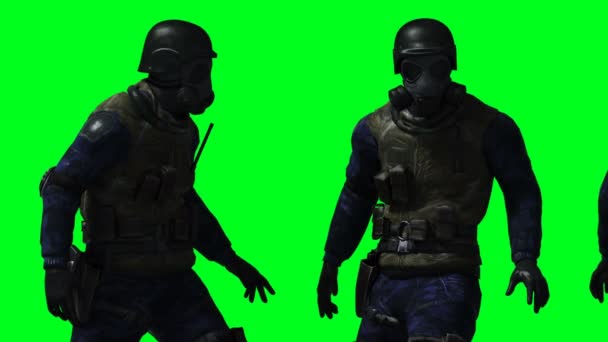 Askeri asker animasyonu. Tuhaf, hareketli, bulanık. Gerçekçi 4K animasyonu. Yeşil Ekran — Stok video