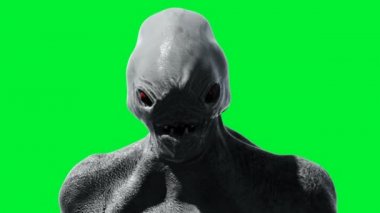 Korkunç canavar animasyonu. Tuhaf, hareketli, bulanık. Gerçekçi 4K animasyonu. Yeşil Ekran