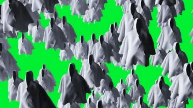 Gizemli korku hayalet animasyonu. dinamik kapüşonlu. İzole et. Gerçekçi 4k yeşil ekran animasyonu.