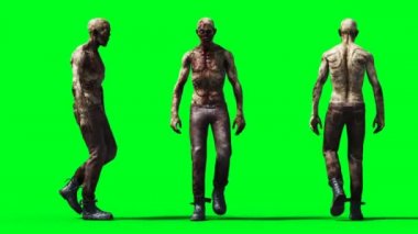 Zombi animasyonu. Garip hareket bulanıklığı. Gerçekçi yeşil ekran 4k animasyonu. Yeşil Ekran