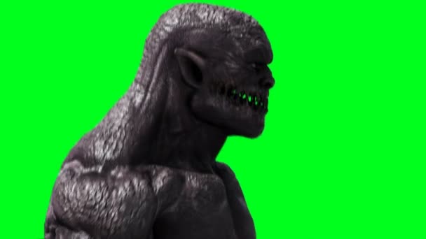 Skrämmande monsteranimation. Phisical, rörelse, oskärpa. Realistisk 4k-animation. Grön skärm — Stockvideo