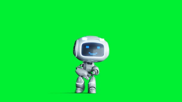 Fehér mosolygós játék robot animáció. Fizikai mozgás elmosódás. Realisztikus zöld képernyő 4k animáció. Zöld képernyő