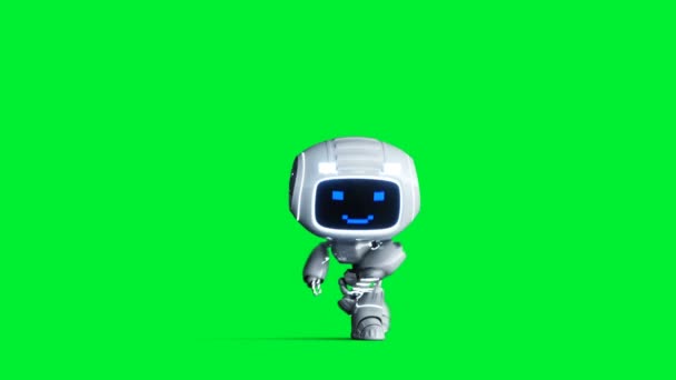 Animação de robô de brinquedo sorridente branco. Desfoque de movimento físico. Realista tela verde 4k animação. Tela verde — Vídeo de Stock