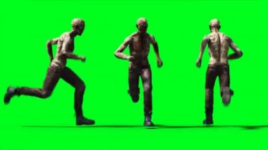 Zombi animasyonu. Garip hareket bulanıklığı. Gerçekçi yeşil ekran 4k animasyonu. Yeşil Ekran