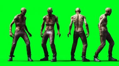 Zombi animasyonu. Garip hareket bulanıklığı. Gerçekçi yeşil ekran 4k animasyonu. Yeşil Ekran