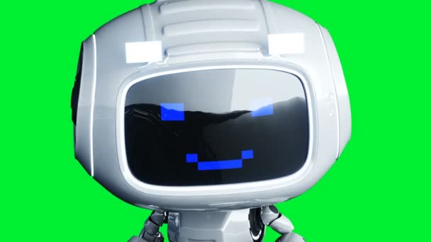 흰색웃는 장난감 로봇 애니메이션. 진동 운동 이 흐릿하다. 실제 녹색 스크린 4k 애니메이션. 녹색 화면 — 비디오