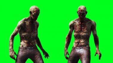Zombi animasyonu. Garip hareket bulanıklığı. Gerçekçi yeşil ekran 4k animasyonu. Yeşil Ekran