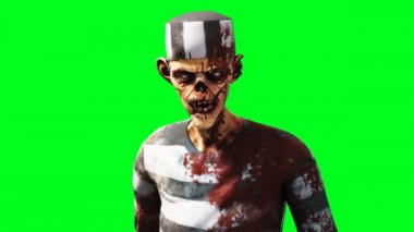 Zombi animasyonu. Garip hareket bulanıklığı. Gerçekçi yeşil ekran 4k animasyonu. Yeşil Ekran