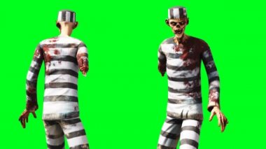Zombi animasyonu. Garip hareket bulanıklığı. Gerçekçi yeşil ekran 4k animasyonu. Yeşil Ekran