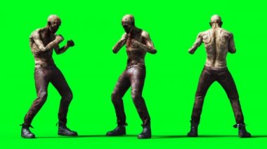 Zombi animasyonu. Garip hareket bulanıklığı. Gerçekçi yeşil ekran 4k animasyonu. Yeşil Ekran