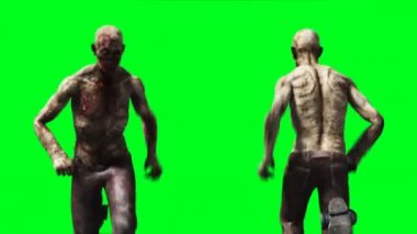 Zombi animasyonu. Garip hareket bulanıklığı. Gerçekçi yeşil ekran 4k animasyonu. Yeşil Ekran