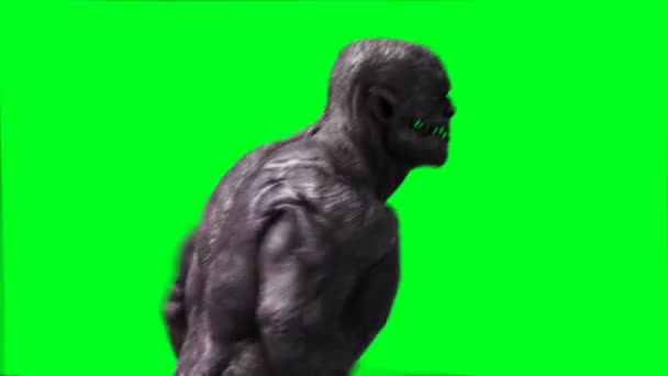 Enge monster animatie. Phisisch, beweging, vervaging. Realistische 4k animatie. Groen scherm — Stockvideo