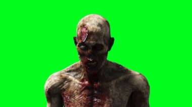 Zombi animasyonu. Garip hareket bulanıklığı. Gerçekçi yeşil ekran 4k animasyonu. Yeşil Ekran