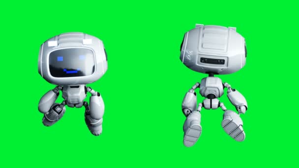 Witte glimlachende speelgoedrobot animatie. Phisische bewegingsvervaging. Realistisch groen scherm 4k animatie. Groen scherm — Stockvideo