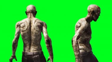 Zombi animasyonu. Garip hareket bulanıklığı. Gerçekçi yeşil ekran 4k animasyonu. Yeşil Ekran