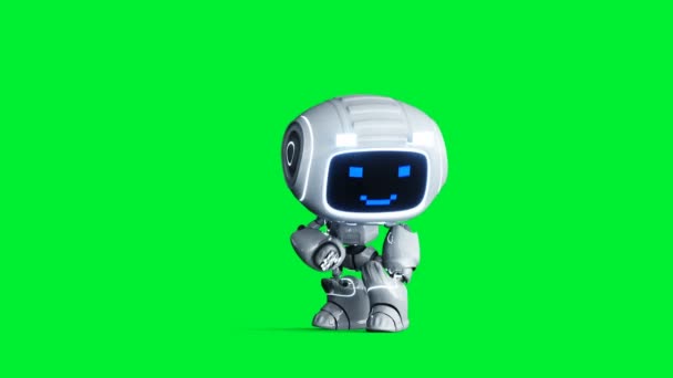 Біла усміхнена анімація іграшкового робота. Фізичне розмиття руху. Реалістичний зелений екран 4k анімація. Зелений екран — стокове відео
