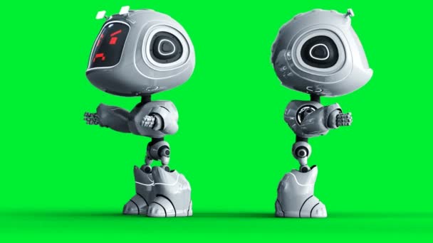 Dühös fehér játék robot animáció. Fizikai mozgás elmosódás. Realisztikus zöld képernyő 4k animáció. Zöld képernyő — Stock videók