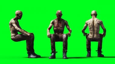Zombi animasyonu. Garip hareket bulanıklığı. Gerçekçi yeşil ekran 4k animasyonu. Yeşil Ekran