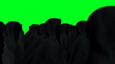 Gizemli korku hayalet animasyonu. dinamik kapüşonlu. İzole et. Gerçekçi 4k yeşil ekran animasyonu.