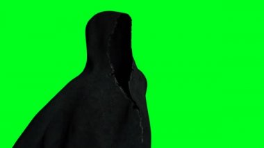 Gizemli korku hayalet animasyonu. dinamik kapüşonlu. İzole et. Gerçekçi 4k yeşil ekran animasyonu.