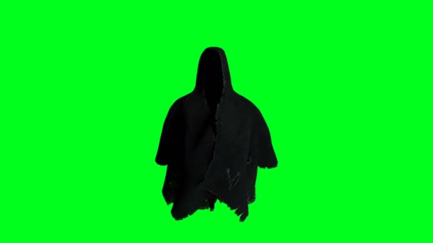 Mysterie angst geest animatie. dynamische hoodie. Isoleer. Realistische 4k groen scherm animatie. — Stockvideo