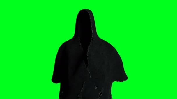 Mysterie angst geest animatie. dynamische hoodie. Isoleer. Realistische 4k groen scherm animatie. — Stockvideo