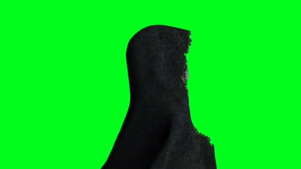 Mysterie angst geest animatie. dynamische hoodie. Isoleer. Realistische 4k groen scherm animatie. — Stockvideo