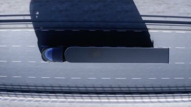 Otobanda jenerik fütüristik elektrikli kamyonun 3 boyutlu modeli. Geleceğin şehir geçmişi. Elektrikli otomobil. Gerçekçi 4K animasyonu