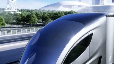 Otobanda jenerik fütüristik elektrikli kamyonun 3 boyutlu modeli. Geleceğin şehir geçmişi. Elektrikli otomobil. Gerçekçi 4K animasyonu