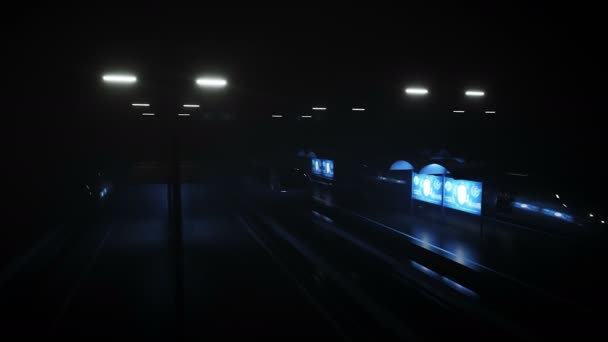 Sci Fi järnväg futuristiska station. Framtida koncept. Nattutsikt. Realistisk 4k-animation — Stockvideo