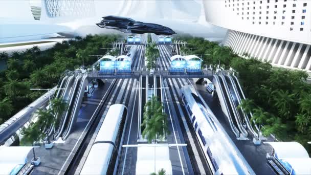 Gare futuriste de Sci Fi. Concept futur. Dinamyques. . Vue aérienne Animation réaliste 4k — Video