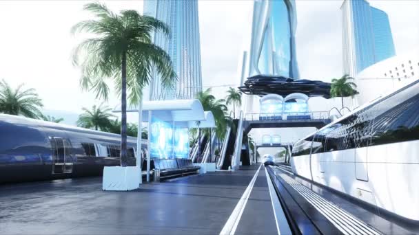 Gare futuriste de Sci Fi. Concept futur. Dinamyques. . Vue aérienne Animation réaliste 4k — Video