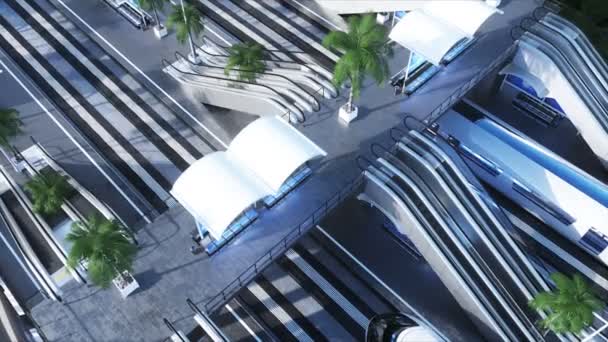 Gare futuriste de Sci Fi. Concept futur. Dinamyques. . Vue aérienne Animation réaliste 4k — Video